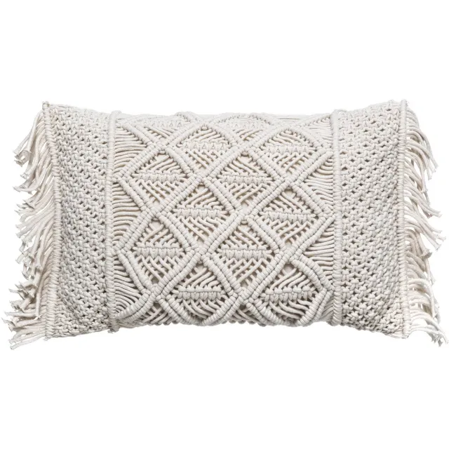 Atmosphera Créateur d'intérieur® Sierkussen - Macramé Kleur Ivoor Tuin Woonkamer Decoratie - Ecru - 50 Cm X 30 Cm Ivoorwit