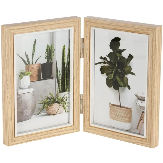 Home & Styling Fotolijstje dubbelzijdig - 24 x 2 x 17 cm - hout - fotolijst collage van 13 x 18 cm - staand Lichtbruin