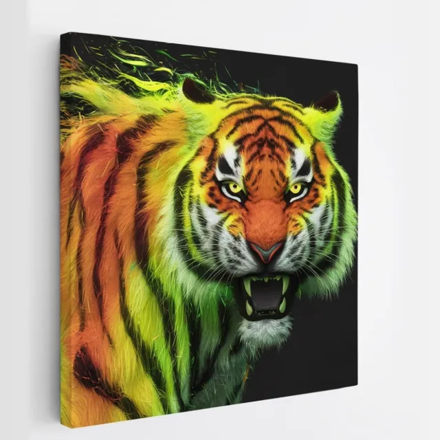 Saammp Canvas Schilderij - Abstract Kleurrijke Tijger - Natuur - Dieren - 30x30 - Foto op canvas - Wanddecoratie - Muurdecoratie Woonkamer - Slaapkamer decoratie - Canvas Print Multicolor