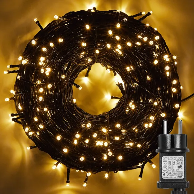 LAPAMAX LED Lichtsnoer - Kerstverlichting 100 m 500 LEDs Warm Wit - EU-stekker - 31 V Laagspanning met Timer, Geheugen en 8 Lichtstanden - Kerstboomverlichting met 5 m Aanloopsnoer - voor Raam en Muur