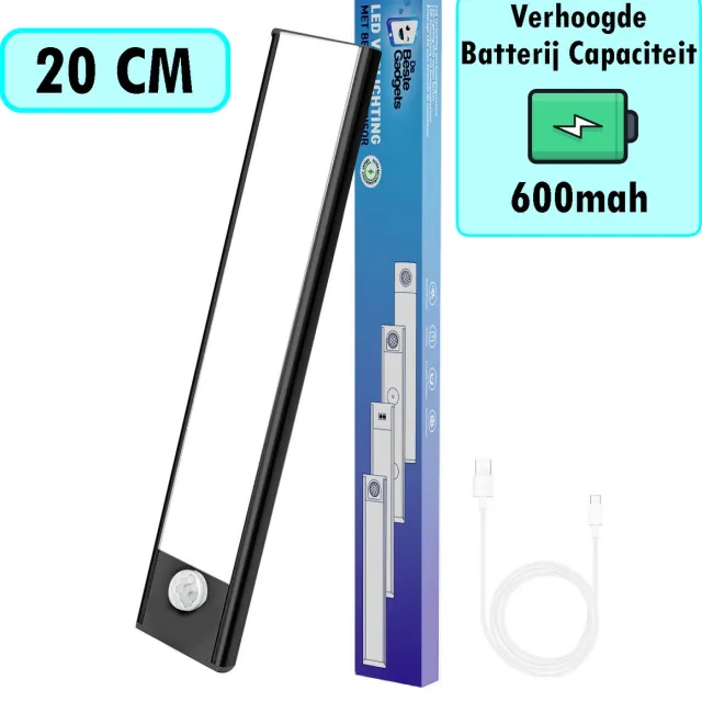 De Beste Gadgets Kastverlichting met bewegingssensor - LED Onderbouwverlichting - Ledlamp - Trapverlichting - Keukenverlichting - 20cm - Zwart