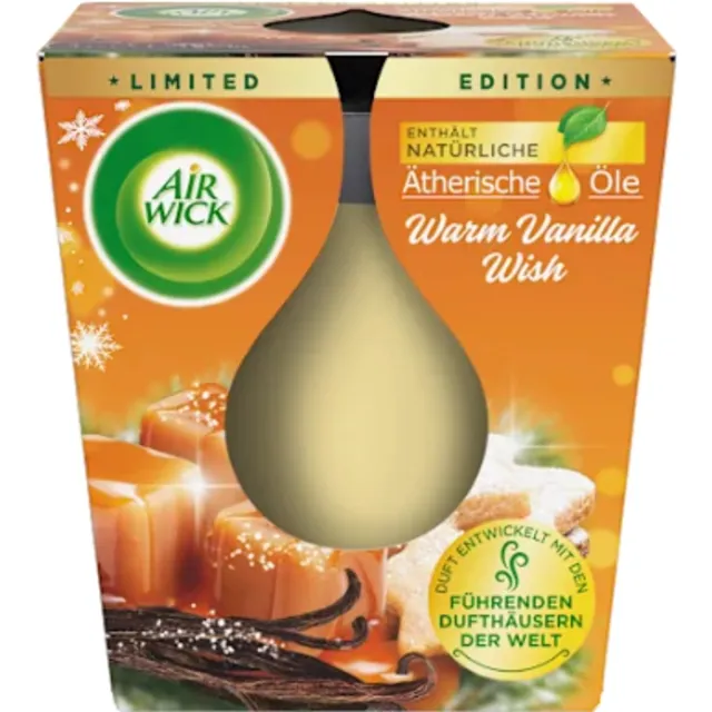 Airwick Winter Geurkaars in Glas Vanilla Wish - AirWick | 1x 105g - Kerstgeur - Vanille & Karamel | Limited Edition - Brandduur: ca. 20 uur