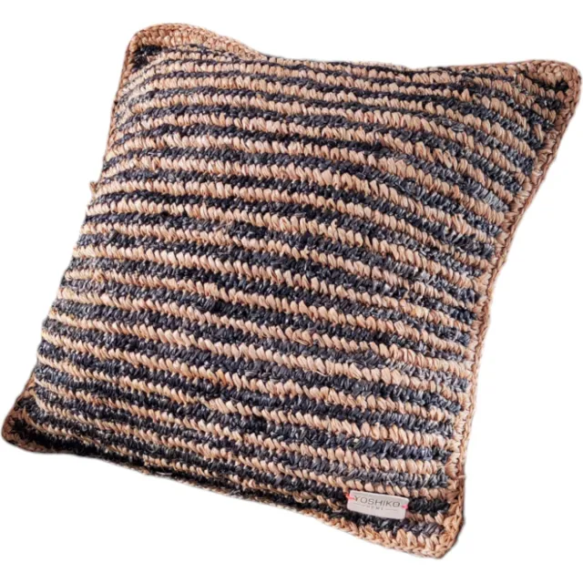 Yoshiko Home Layan - Raffia Zeegras Sierkussen - Kussen M - 50x50cm - Naturel/Zwart