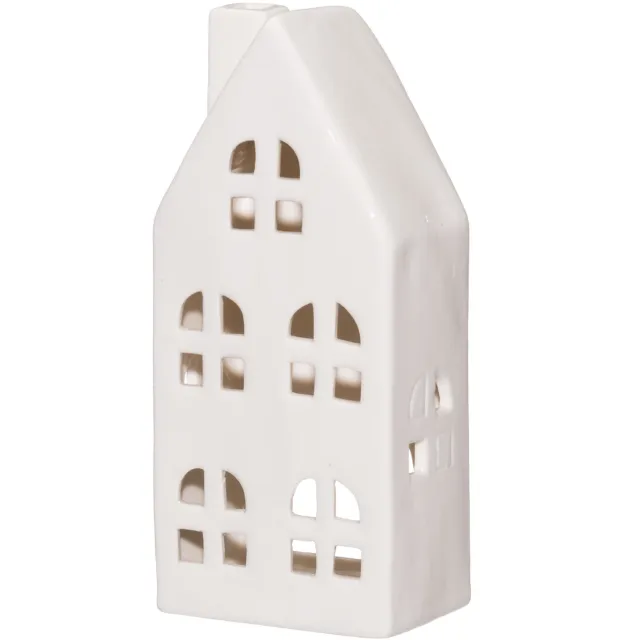 4Living windlicht Kopenhagen 630444 - porselein, wit, 17 cm hoog, huisvorm