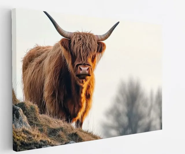 Saammp Canvas Schilderij Schotse Hooglander Koe op een Berg - Dieren - Natuur - 150x100 - Foto op canvas - Wanddecoratie - muurdecoratie Woonkamer - Slaapkamer decoratie - Canvas Print Multicolor