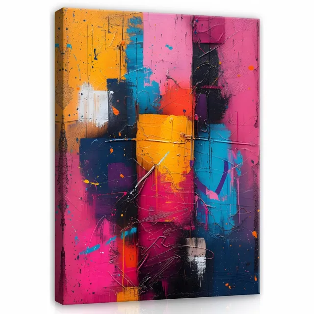 WALLARENA Canvas schilderij - 60x40 cm - kleurrijke moderne abstracte afbeelding voor slaapkamer en woonkamer multikleurig