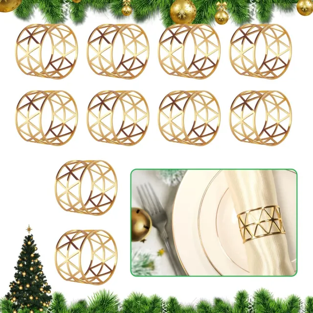 Ibenzoa Elegant Gouden Servetringen Set van 10 met Delicaat Hol Ontwerp voor Tafeldecoratie
