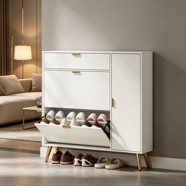CHICFURN Schoenenkast - 8-12 paar - Kleppen - Staand - Wit