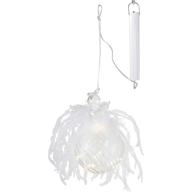 J-Line kerstbal Engel - pluim/glas - large - LED lichtjes Transparant