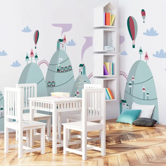 Ambiance Sticker Scandinavische bergstickers met spectaculaire heteluchtballonnen, 40 x 60 cm Multi color