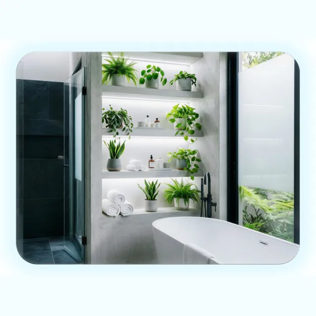 WallMuralia Rechthoekige wandspiegel met afgeronde hoeken - 60x80 cm - Koel LED licht - Badkamerspiegel met verlichting - Decoratieve Spiegel - Toiletspiegel Met Licht Koel licht