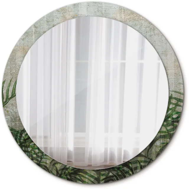 TULUP Spiegel - Ronde vorm Spiegel - op gehard Glas - Varenbladeren - Diameter: 90 cm - Design Spiegel - Slaapkamerspiegel - Badkamerspiegel - Make-upruimte - Kaptafel - Groene - Luxe Spiegel - Decoratief Spiegel - Wandmontage Groen Varenbladeren