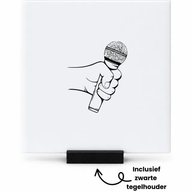 Hacebo Microfoon tegeltje met tegelhouder - Zanger/zangeres - Zanger/Zangeres - tegeltjes met tekst - Leuk kado voor iemand die van zingen houd - spreuktegels - 10.8x10.8 CM Wit