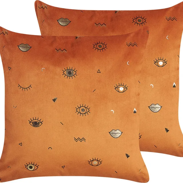 Beliani AEONIUM - Sierkussen set van 2 - Oranje - 45 x 45 cm - Fluweel