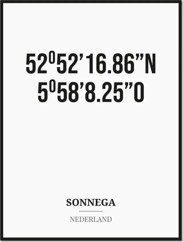 Studio216 Poster/kaart SONNEGA met coördinaten zwart, wit