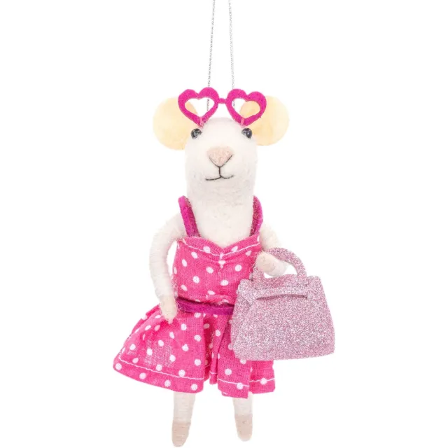 Sass & Belle Margot muis vilten kersthanger - Sass & Belle roze