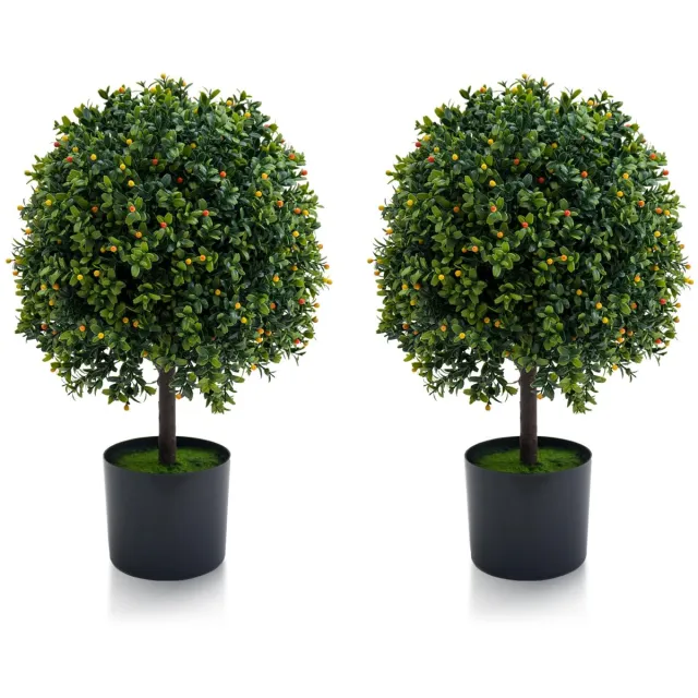 Triumpunpre Set van 2 Kunst Buxus Bollen Topiary – 50 cm – met Vruchten – PE Kunstplant in Pot – voor Binnen & Buiten – Groen 20 inch