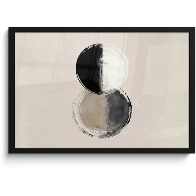FrameYourWall Poster in lijst - Fotolijst 60x40 cm - Posters - Cirkels - Strepen - Minimalistisch - Zwart - Posterlijst zwart - Decoratie - Wanddecoratie woonkamer - Muurdecoratie slaapkamer