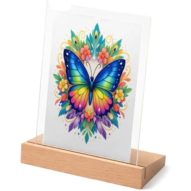 Mr Cadeautjes Glasframe met vaste tekst - design Een trotse vlinder in een cirkel van grote, decoratieve vleu | cadeau Wit