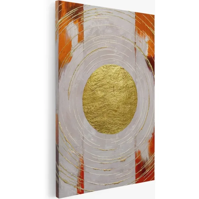 Saammp Canvas Schilderij - Goude cirkel - oranje - Abstract - 50x70 - Foto op canvas - Wanddecoratie - Muurdecoratie Woonkamer - Slaapkamer decoratie - Canvas Print Multicolor