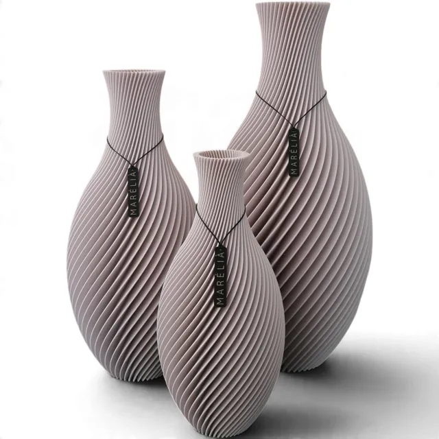 MARÉLIÀ Vaas Liva Oyster Vazenset 22+28+34cm - Japandi - Art Deco - 3D - Bloemenvaas - Beige / Bruin / Zwart - Droogbloemen - Kunstbloemen - Bloemen - Woondecoratie