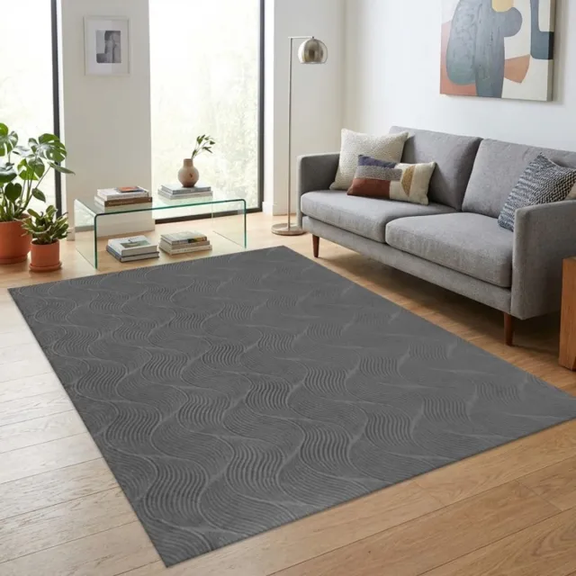 TapisTrend Designer tapijt Antraciet 120x160 cm Modern vloerkleed met fijne golvende lijnen in reliëf voor de woonkamer, slaapkamer en eetkamer