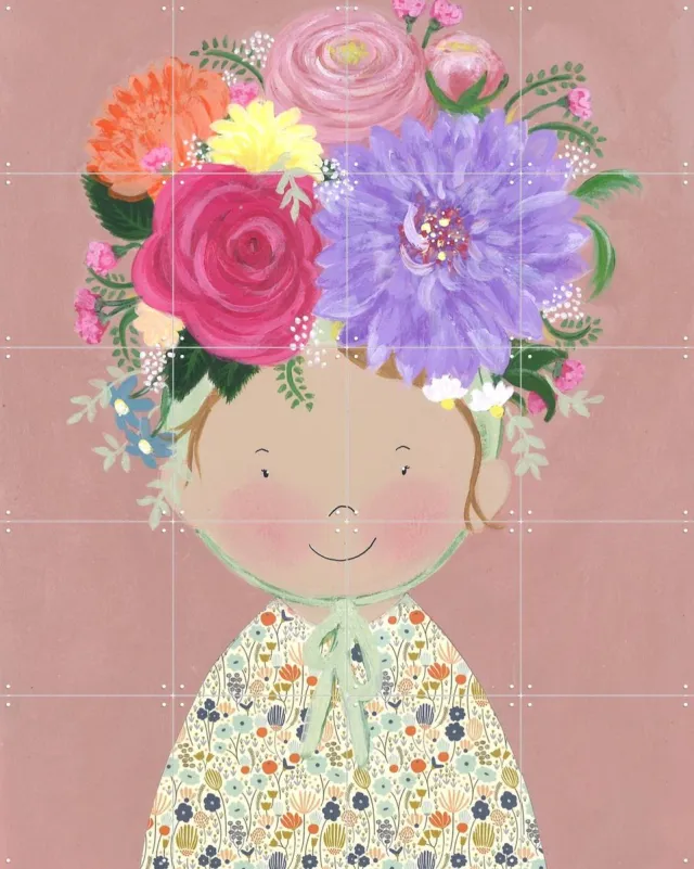 IXXI Bloemenkind, Desirée van Hattem - 80 x 100 cm - Grote wanddecoratie en posters - Cartoonesk, Speels, Illustraties, Kleurrijk, Babykamer Roze