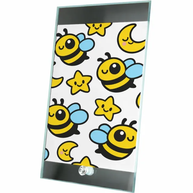 Mr Cadeautjes Glasframe 15 x 23 - design Een herhaalpatroon met blije kleine sterren en maantjes die | cadeau Wit