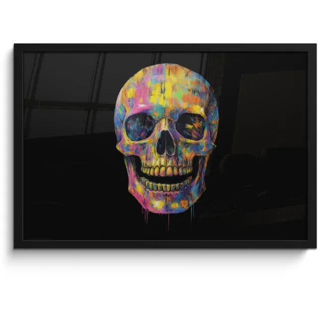 FrameYourWall Poster in lijst - Fotolijst 60x40 cm - Posters - Penseelstreken - Schedel - Kleurrijk - Abstract - Posterlijst zwart - Decoratie - Wanddecoratie woonkamer - Muurdecoratie slaapkamer Schedel - Penseelstreken