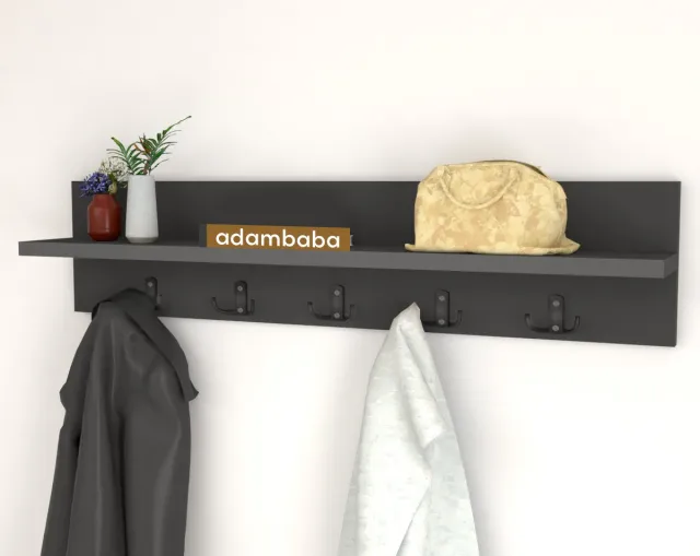 adambaba Kapstok - Wandkapstok - Wandplank - Antraciet Kleur - 80 cm