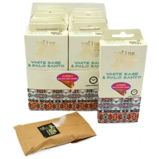 Native Soul backflow wierook - wierookkegels - witte salie palo santo - doos 12 pakjes