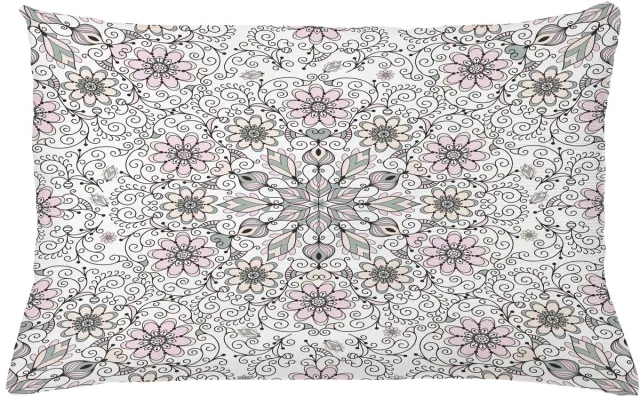 ABAKUHAUS Etnisch Kussenhoes, Bloemen-Werveling Deckchen Stijl, Wasbare Kleurechte Kussenhoes met Digitale Dubbelzijdige Print en Ritssluiting, 65 x 40 cm, Hellrosa Blassgrau