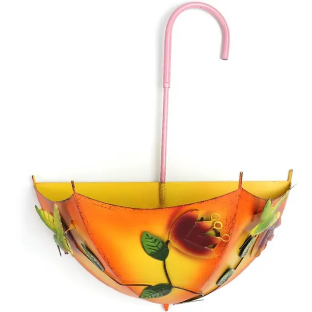 Ulisem Paraplu muurplantenbak - Boerderijstijl antiek retro - Geel - 36x30x14 cm - Zonder boren te monteren - Weerbestendig gecoat ijzer - Met afvoergaten - Handgeschilderd bloemmotief - Voor binnen en buiten - Cadeau voor tuinliefhebbers