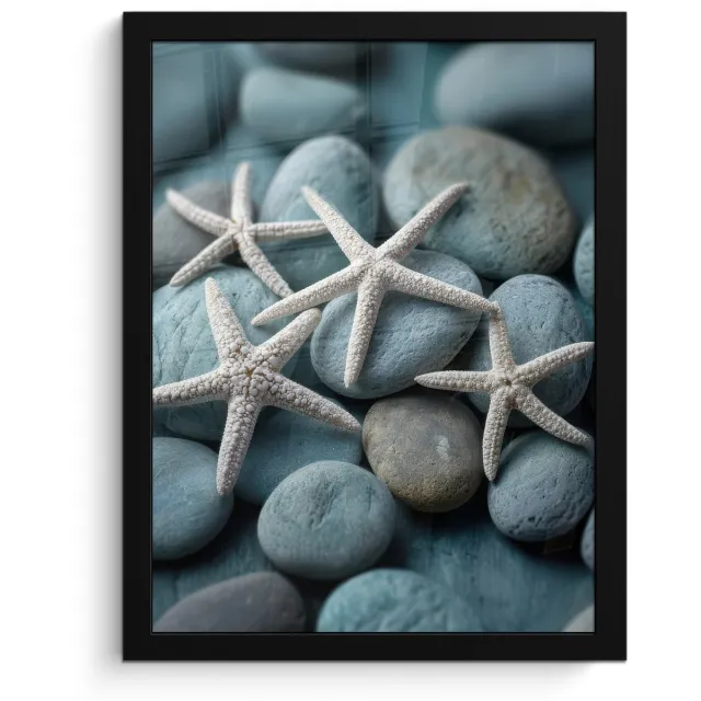 FrameYourWall Poster in lijst - Fotolijst 30x40 cm - Posters - Zeesterren - Stenen - Wit - Posterlijst zwart - Decoratie - Wanddecoratie woonkamer - Muurdecoratie slaapkamer