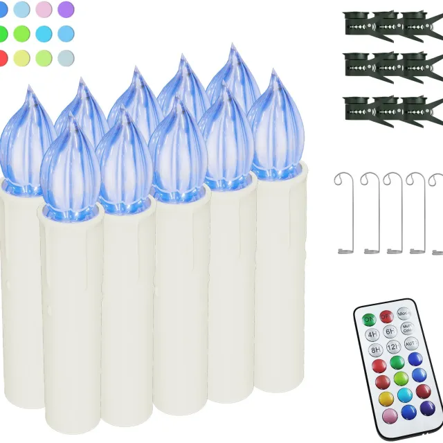 NAIZY LED Kaarsen 10 Stuks - RGB Kleurwisselend - Kerstboomkaarsen met Clip - Timer & Afstandsbediening - IP44 - Zonder Batterijen - NAIZY Multicolour licht