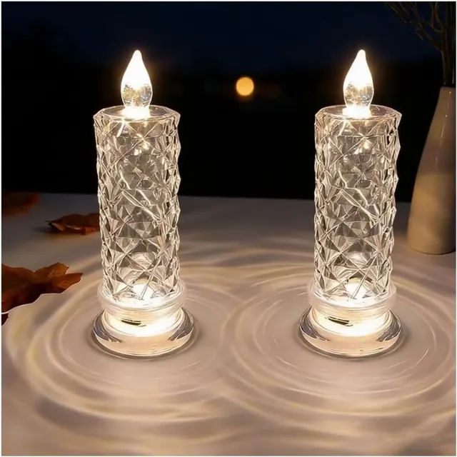 KZQ LED Pillar Kaarsen 2 Stuks Draadloze Vlammeloze Kristal Kaarsen Voor Valentijnsdag Bruiloft En Jubileum Tafeldecoratie Witte Sfeerverlichting transparant
