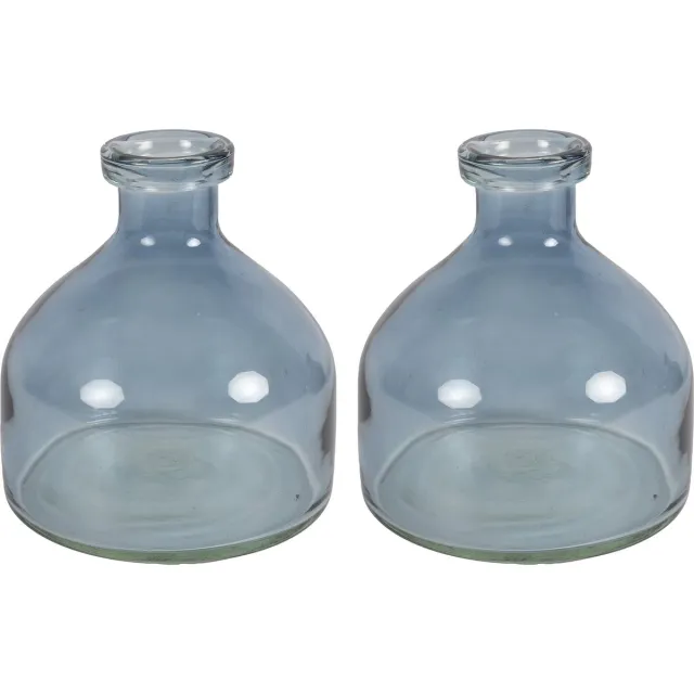 Countryfield Bloemenvaas Low Bottle - 2x - transparant blauw - glas - D18 x H20 cm - Buikfles