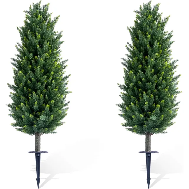 HOERFURIY Kunstplanten met Grondpen - Set van 2 Groene Nep Planten 110 cm - Voor Tuin, Balkon, Terras en Perk - Blijven Jaarrond Groen