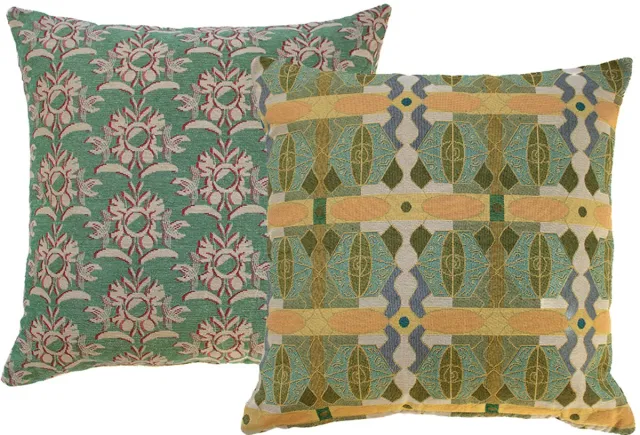 NIN-NIT Fleur Soleil kussen - 100% geweven katoen - sierkussen met zonnige natuur en bloemen print - groen - oranje - roze - beige - geel - blauw - multicolor - 50x50 cm