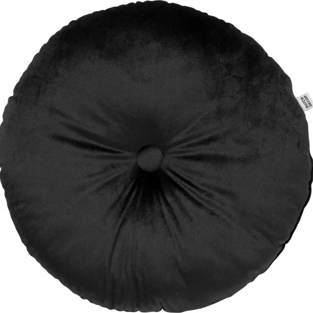 Dutch Decor OLLY - sierkussen Ø38 cm - rond velvet - Raven - zwart