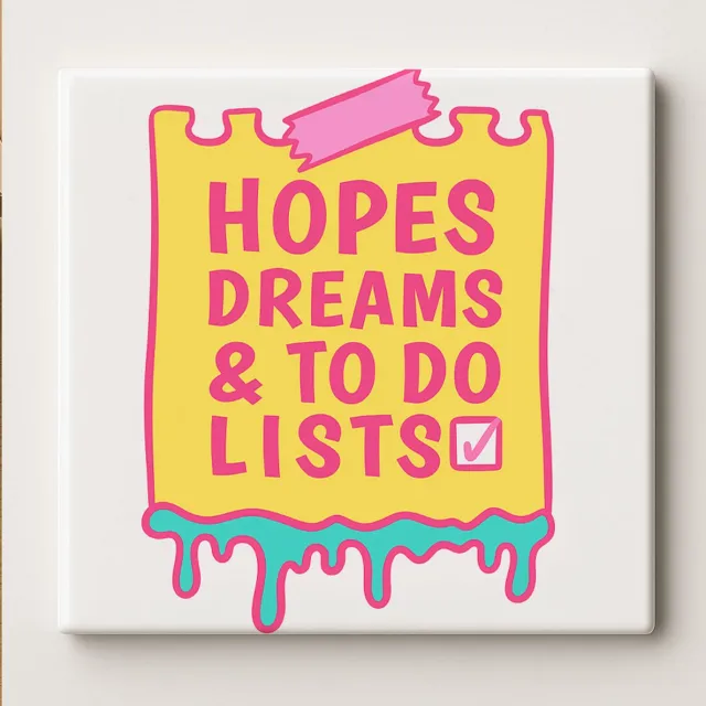 Nevolis Hopen, Dromen & To-Do Lijstjes Tegel 15x15cm – Kleurrijke Motiverende Keramische Wanddecoratie – Leuk Cadeau voor Kantoor of Thuis Inspiratie Multi Color