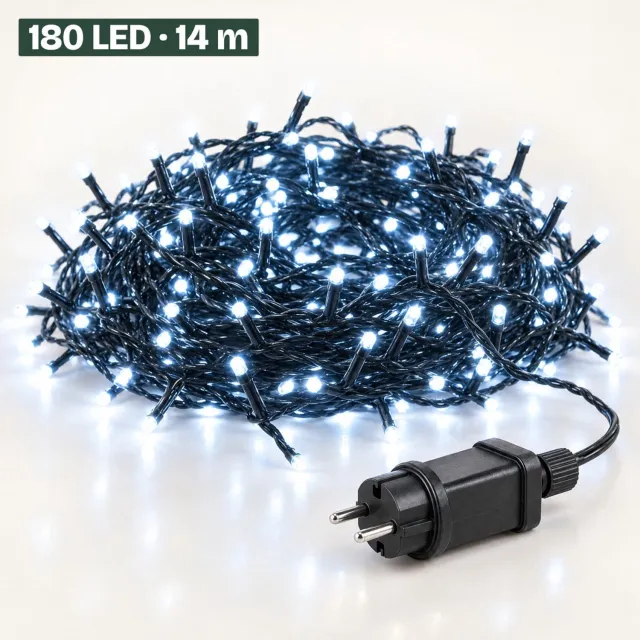 Levano Kerstverlichting Buiten 180 LED 13,5 m Koud Wit - Lichtsnoer voor Binnen en Buiten - Kerstlampjes met Stekker - Kerstboomverlichting - Lichtslinger - Kerstlichtjes - Lichtketting - Kerstversiering - Timer - Lichtfuncties - Geheugen