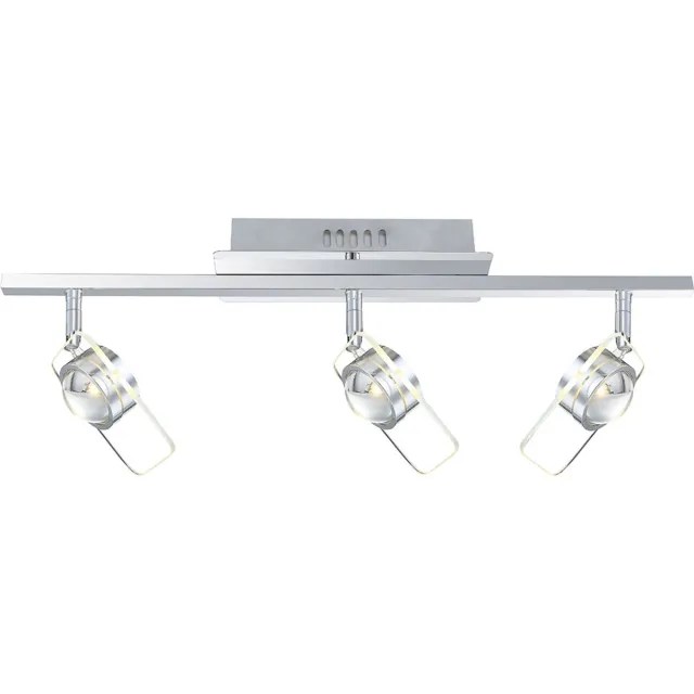 Globo Plafondlamp drie spots glazen plafondlamp draaibaar, 3x LED 5W 400Lm neutraal wit, LxBxH 65x13x18 cm zilver