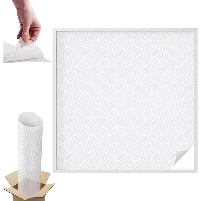 TULUP Raamfolie Anti inkijk - Golven van harmonie Anti inkijk Raamfolie - 100x100 cm - Wit Raamfolie Tegen inkijk - Zelfklevende Anti inkijk Folie Glas in Lood - Voor de hal, badkamer, kantoor - Zonwerende Raamfolie Glas in Lood Wit - Golven van harmonie