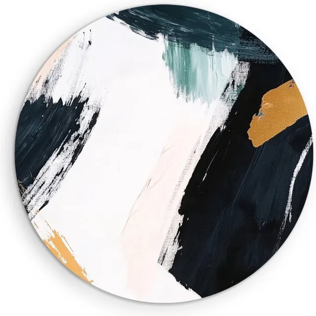 Saammp Forex Muurcirkel - Wit - Penseelstreken - Goud - Abstract - Ø 30 - Wandcirkel - Wanddecoratie Cirkel - Muurdecoratie Woonkamer - Kantoor Decoratie