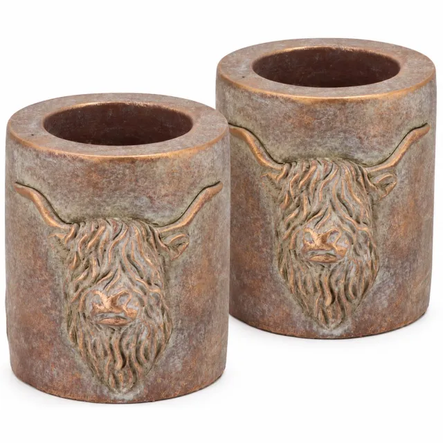 DK design Daan Kromhout - Waxinehouders - Set van 2 - Beton - Schotse Hooglander - Grijs - Goud -13 en 11 cm hoog