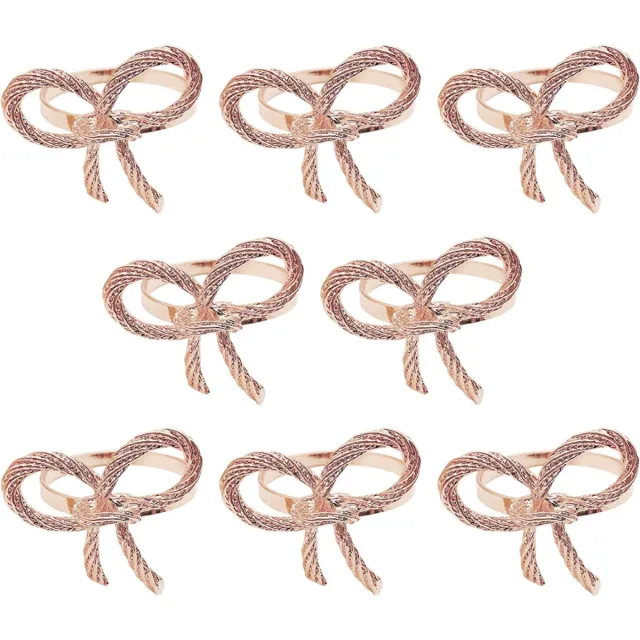 QTTVBTNA 8 Stuks Metalen Servetringen - Bloem & Vlinder Design - Uitgeholde Servetringen voor Bruiloft & Kerst - Luxe Tafeldecoratie voor Hotel & Feestzaal - Roze Goud