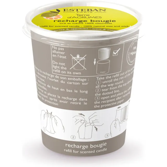 Esteban Classic Terre d'Agrumes Navulling geurkaars 180gr Wit