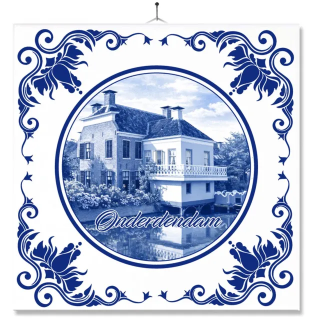 MC Living Tegel Met Opdruk | Onderdendam | Delft Blauw | Cadeau | Inclusief Geschenkdoos | Standaard | Ophangsysteem