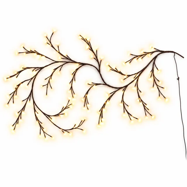 Bobypet Verlichte Wilgentakken voor Wanddecoratie - 1.8 Meter met 96 LEDs Warm Wit - Buigbare LED Takken - Afstandsbediening en USB - Sfeerverlichting Slaapkamer en Woonkamer - Kerstversiering Binnen